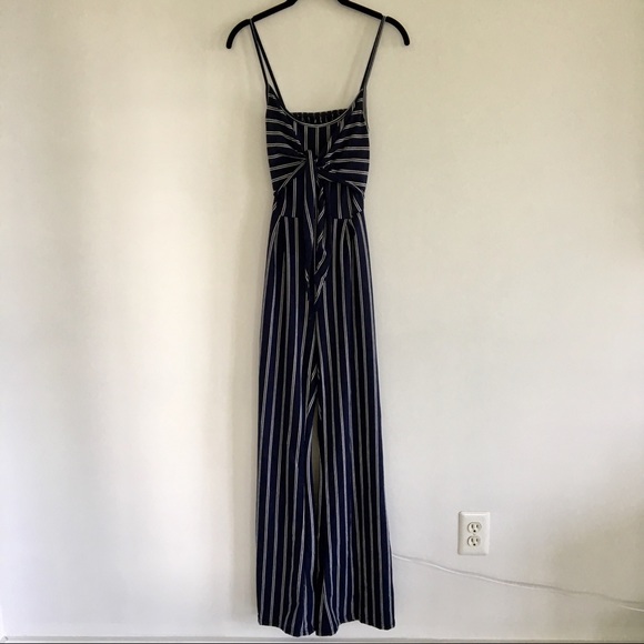 JUMPSUIT Navy Wide Leg Striped Open Back Tie Bow - Picture 5 of 8